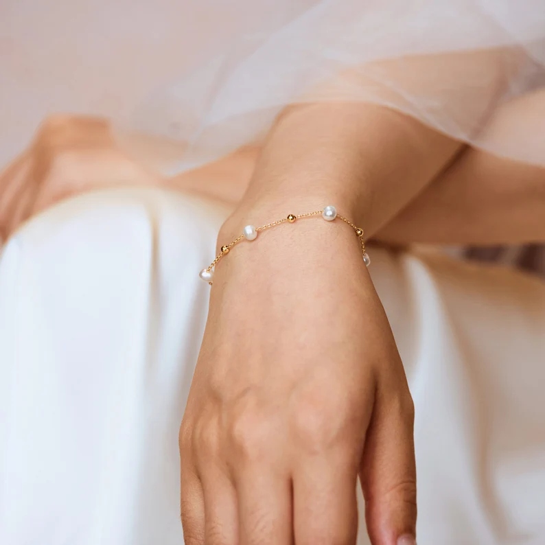 Dainty Real Natural Freshwater Sterling Silver Pearl Bracelet