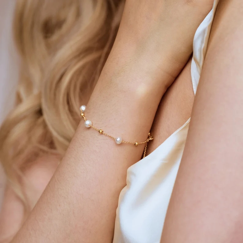 Dainty Real Natural Freshwater Sterling Silver Pearl Bracelet