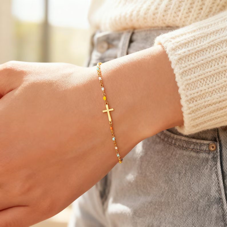 Minimalist 925 Sterling Silver Cross Bracelet for Women