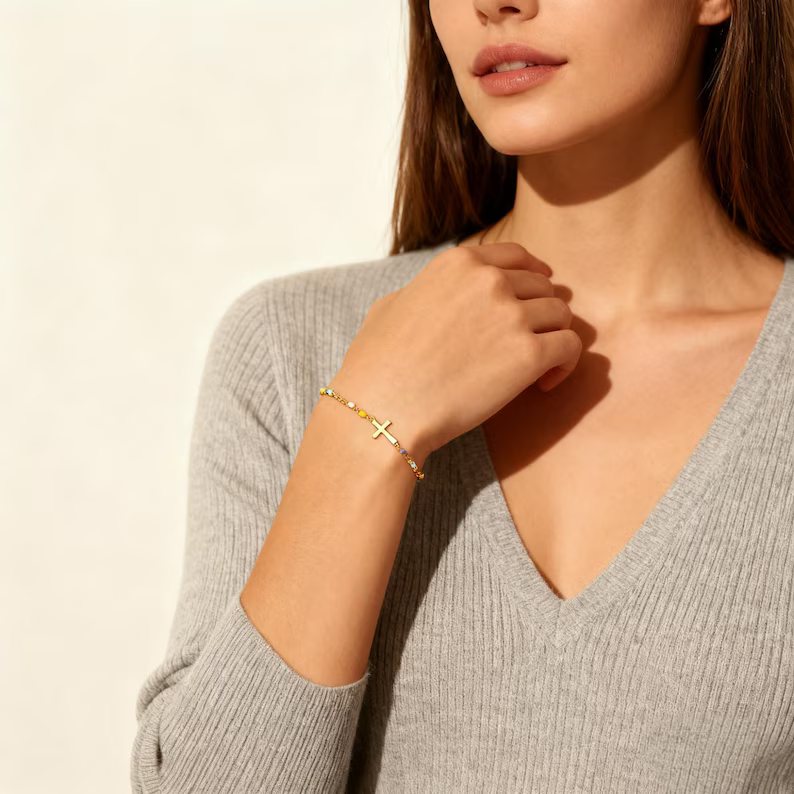 Minimalist 925 Sterling Silver Cross Bracelet for Women