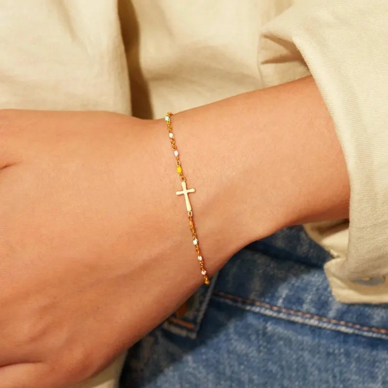 Minimalist 925 Sterling Silver Cross Bracelet for Women