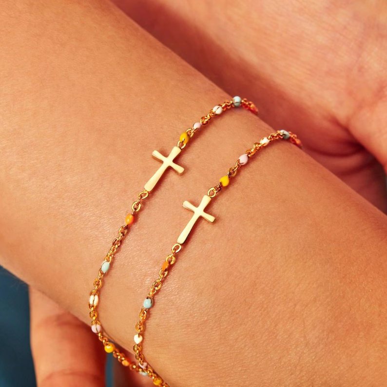 Minimalist 925 Sterling Silver Cross Bracelet for Women
