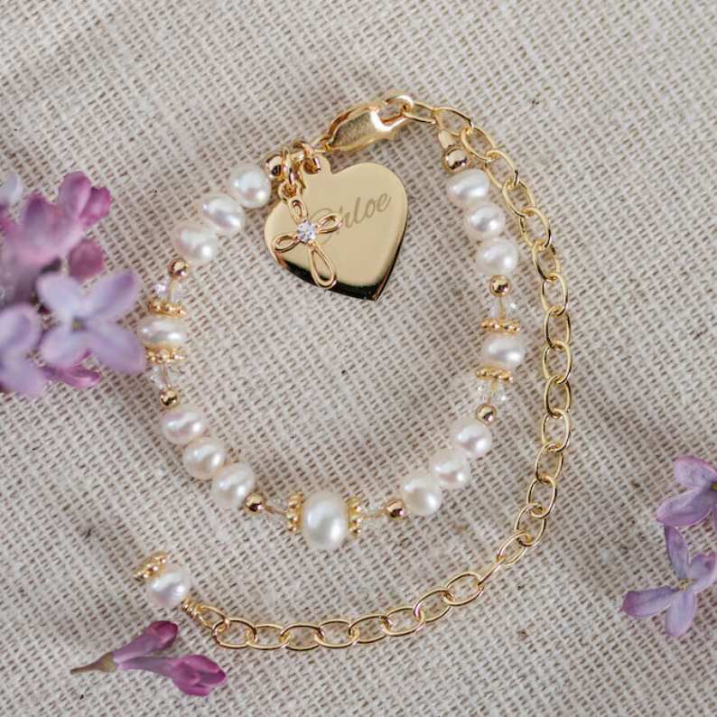 Personalized Engraved Heart 925 Sterling Silver Pearl Bracelet for Women