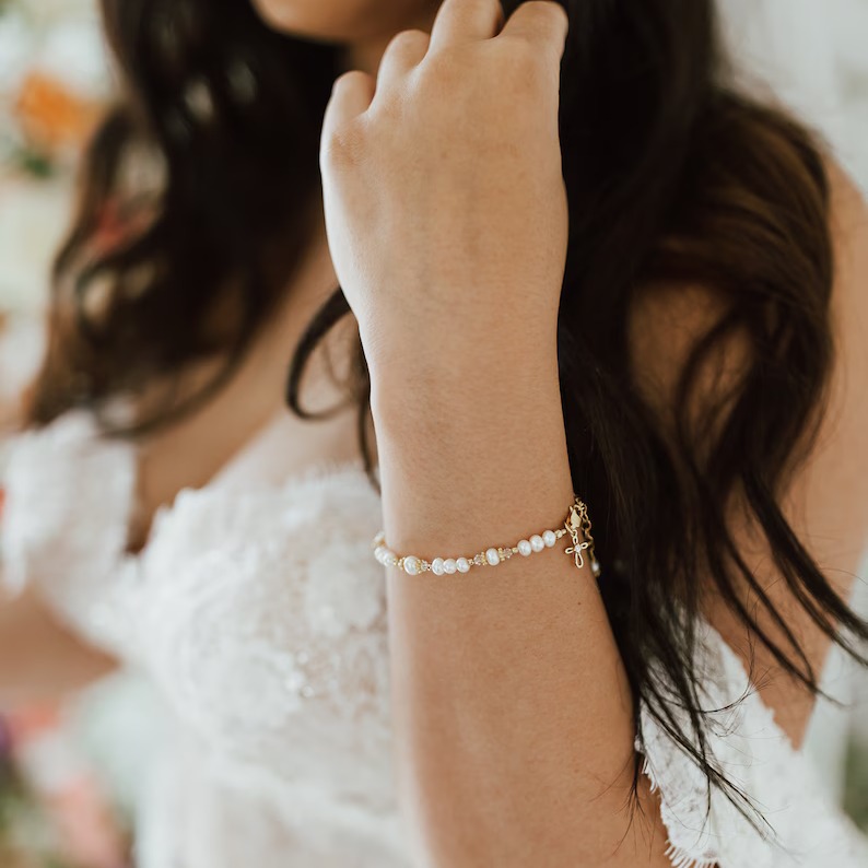 Personalized Engraved Heart 925 Sterling Silver Pearl Bracelet for Women
