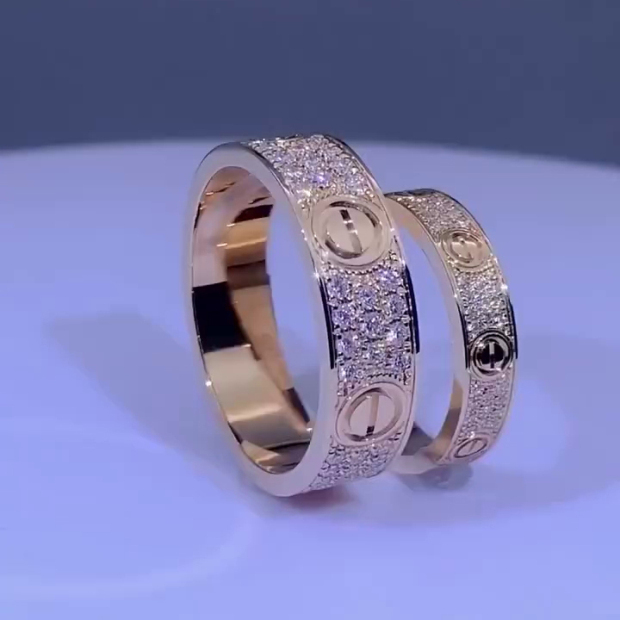 Round Cut Diamond White Rose Gold Couple Rings in 925 Sterling Silver