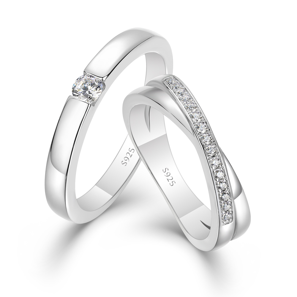 Round Cut Diamond White 925 Sterling Silver Wedding Couple Rings