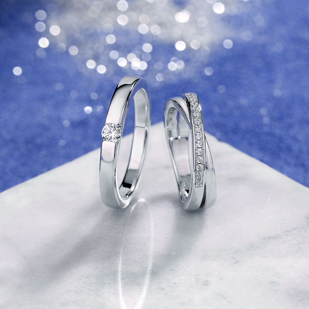 Round Cut Diamond White 925 Sterling Silver Wedding Couple Rings