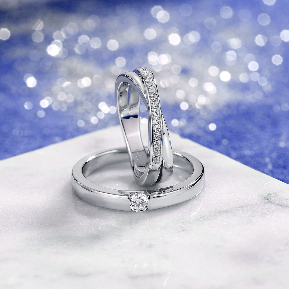 Round Cut Diamond White 925 Sterling Silver Wedding Couple Rings