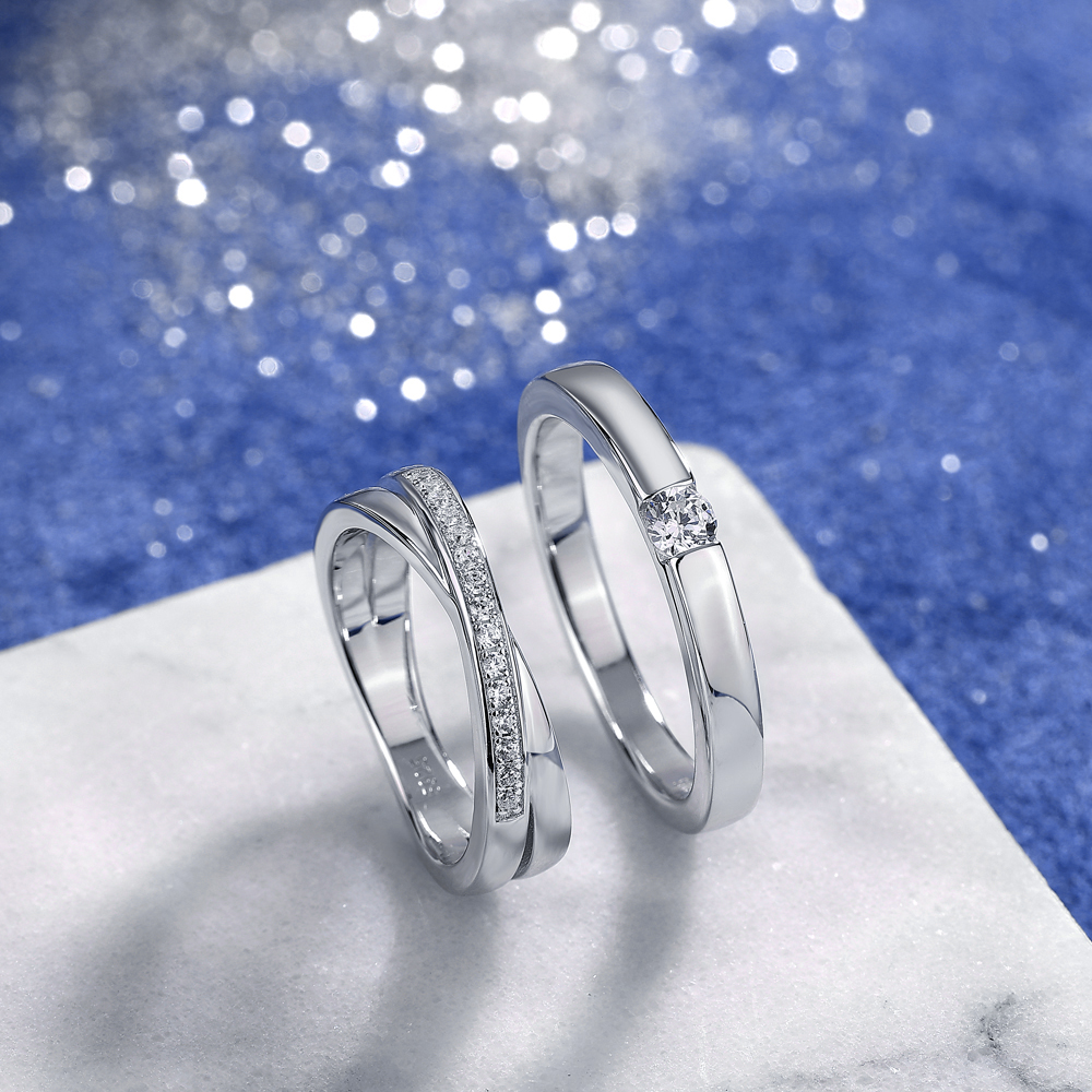 Round Cut Diamond White 925 Sterling Silver Wedding Couple Rings