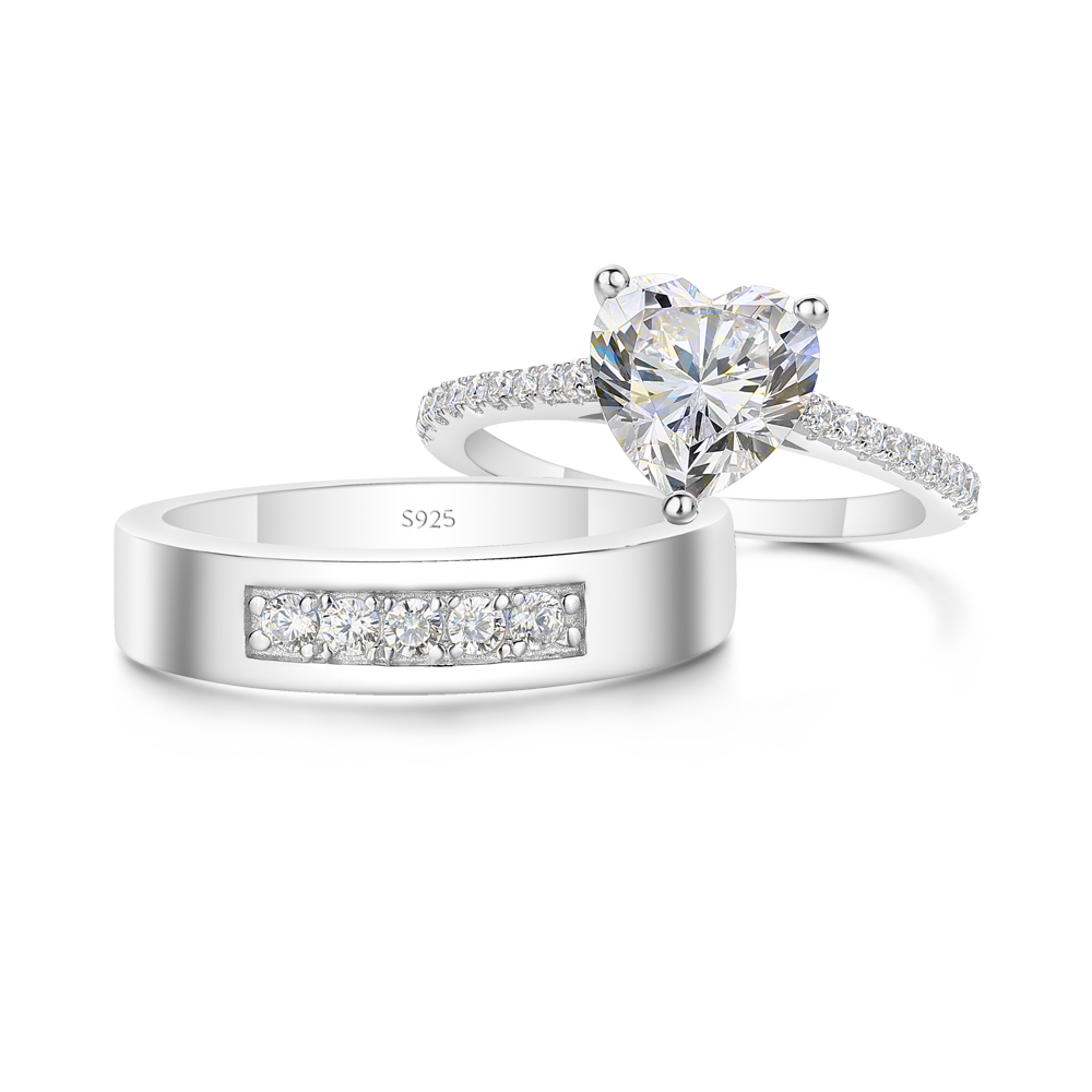 Heart Cut Diamond White 925 Sterling Silver Wedding Couple Rings