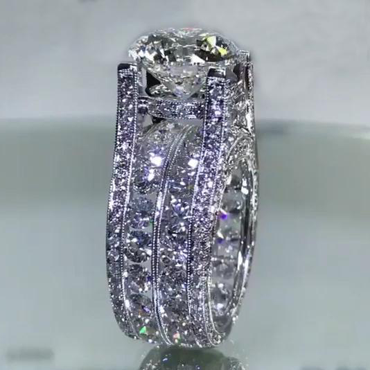 Diamond White Round Cut Sterling Silver Art Deco Engagement Ring