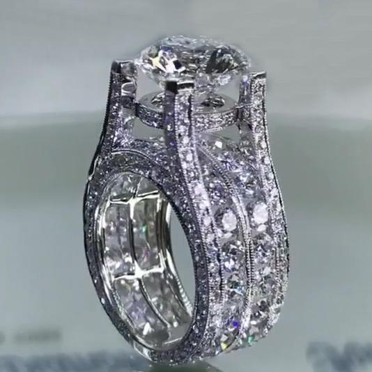 Diamond White Round Cut Sterling Silver Art Deco Engagement Ring