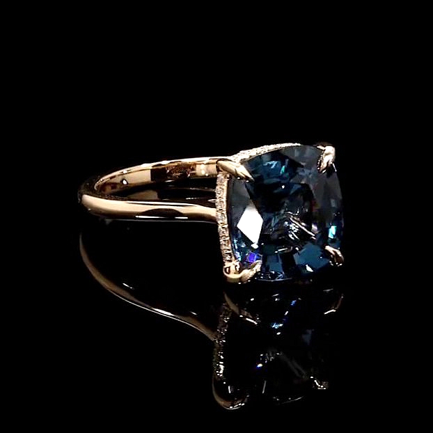 Cushion Cut Sapphire Blue Rose Gold Engagement Ring in 925 Sterling Silver