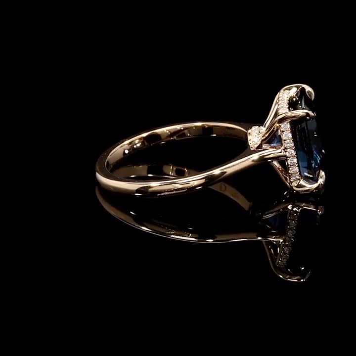 Cushion Cut Sapphire Blue Rose Gold Engagement Ring in 925 Sterling Silver