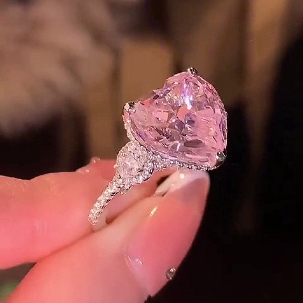 Fancy Pink Heart Cut 3-Stone Engagement Ring in 925 Sterling Silver