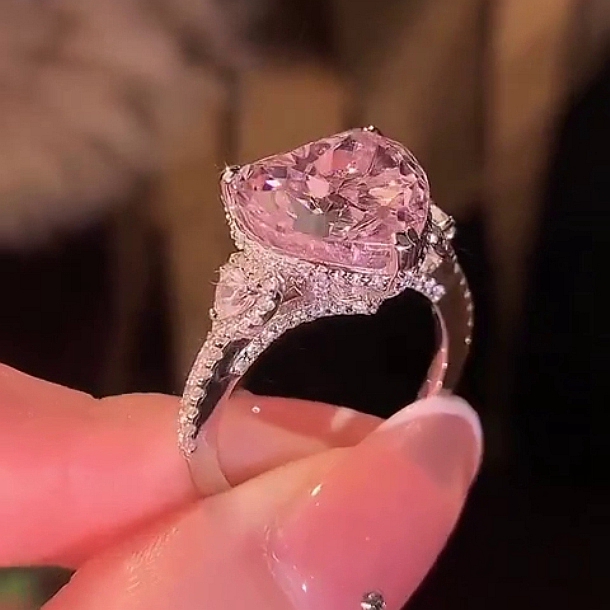 Fancy Pink Heart Cut 3-Stone Engagement Ring in 925 Sterling Silver