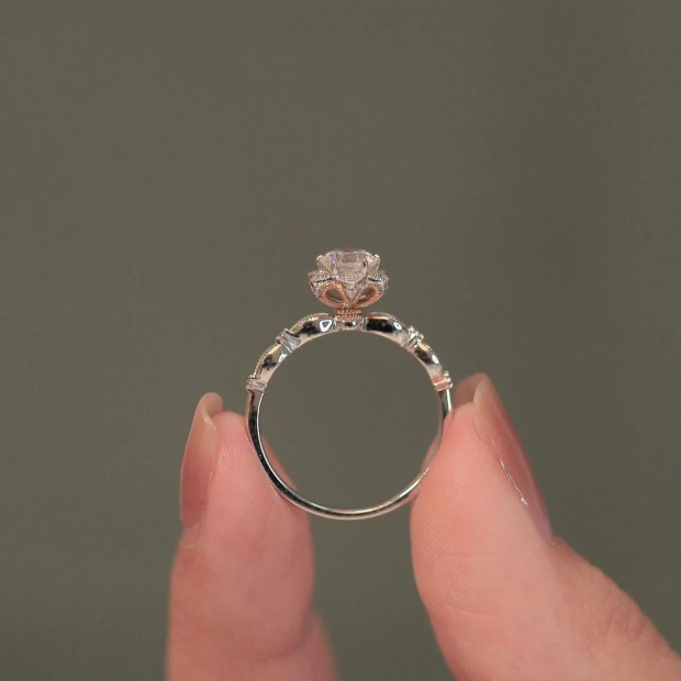 Round Cut Diamond White Halo Engagement Ring in 925 Sterling Silver