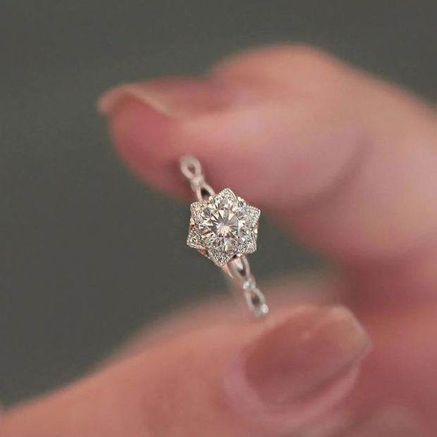 Round Cut Diamond White Halo Engagement Ring in 925 Sterling Silver