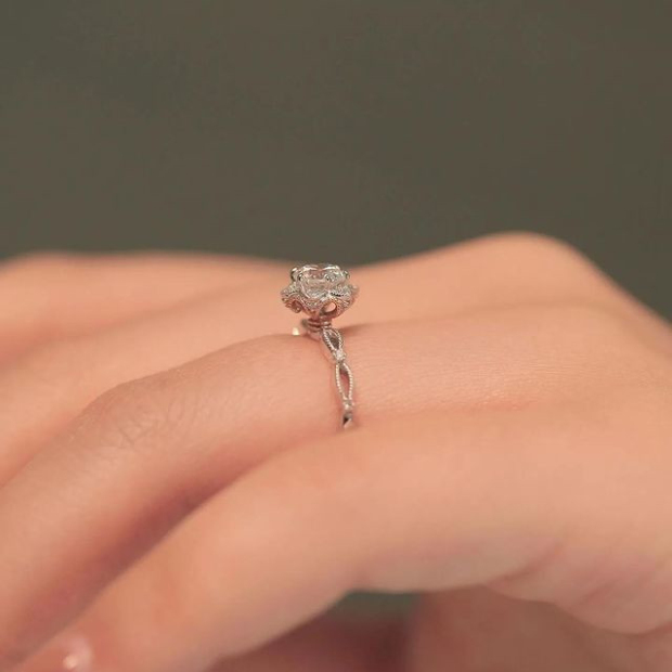 Round Cut Diamond White Halo Engagement Ring in 925 Sterling Silver