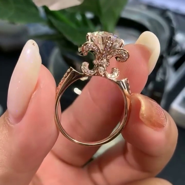 Round Cut Diamond White Art Deco Rose Gold 925 Sterling Silver Engagement Ring