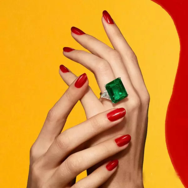 Emerald Cut Emerald Green 3-Stone Yellow Gold Engagement Ring in 925 Sterling Silver