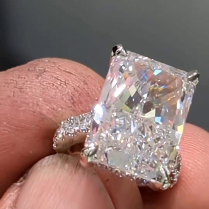 Radiant Cut Diamond White Hidden Halo 925 Sterling Silver Engagement Ring