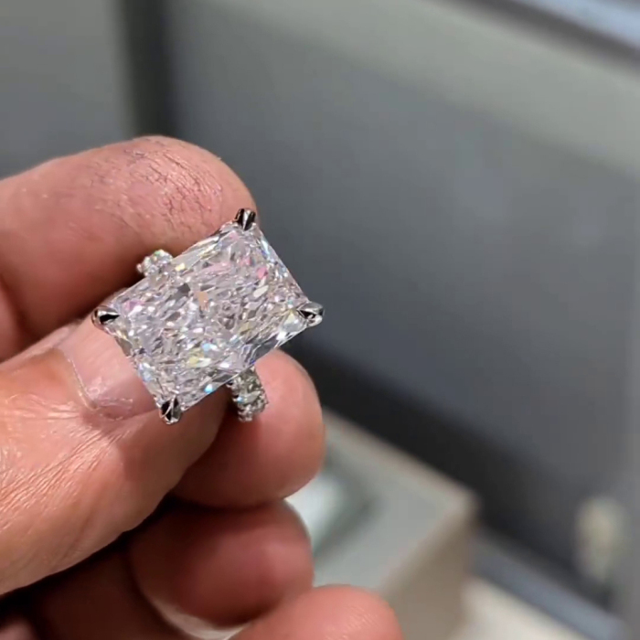 Radiant Cut Diamond White Hidden Halo 925 Sterling Silver Engagement Ring