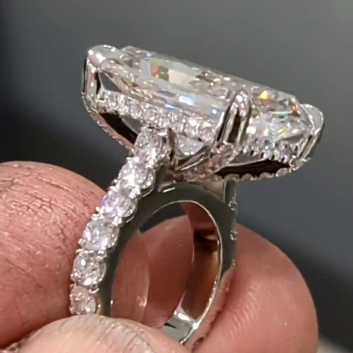 Radiant Cut Diamond White Hidden Halo 925 Sterling Silver Engagement Ring