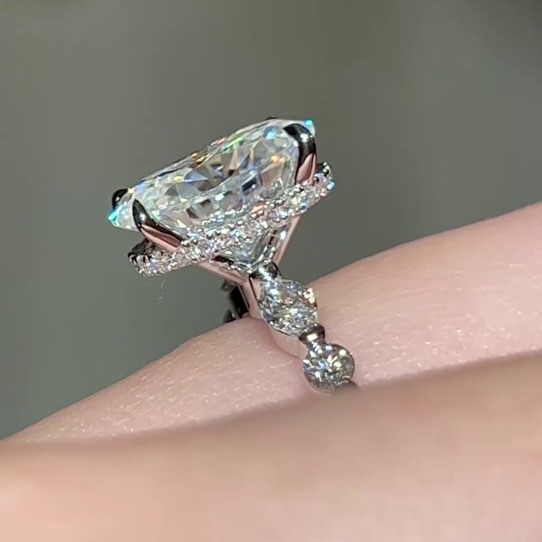 Oval Cut Diamond White 925 Sterling Silver Hidden Halo Engagement Ring