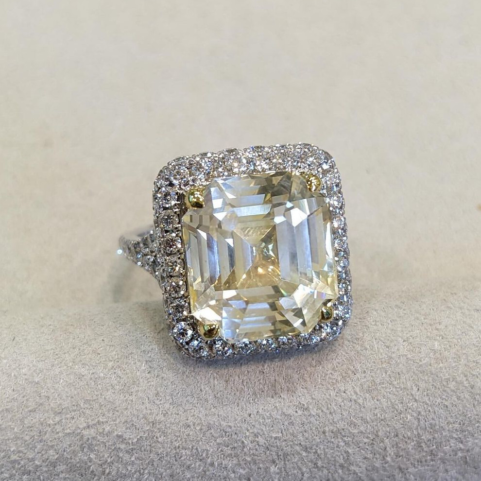 Asscher Cut Citrine Yellow Halo 925 Sterling Silver Engagement Ring