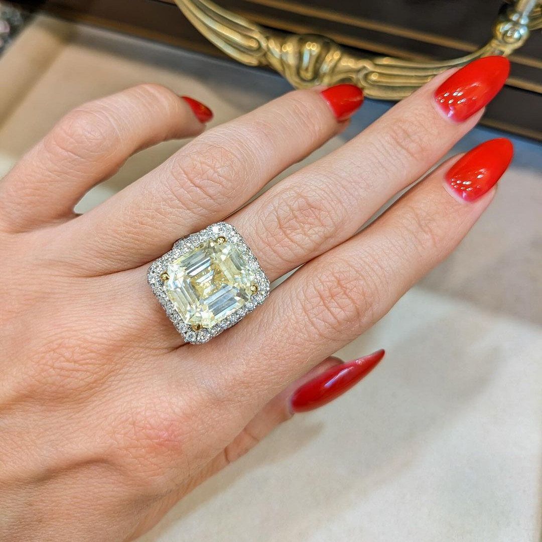 Asscher Cut Citrine Yellow Halo 925 Sterling Silver Engagement Ring