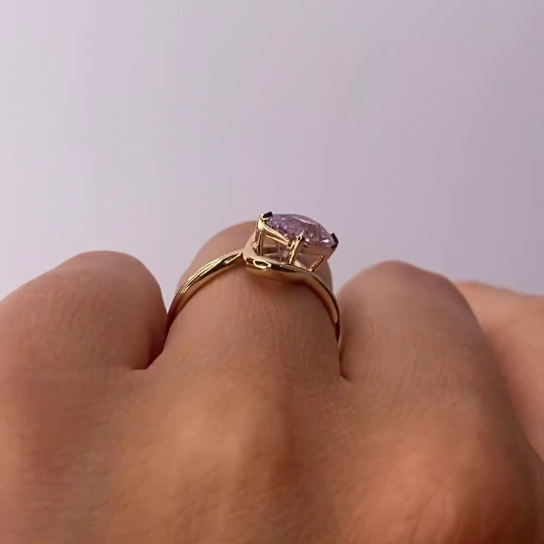 Radiant Cut Fancy Pink Art Deco Solitaire 925 Sterling Silver Yellow Gold Engagement Ring