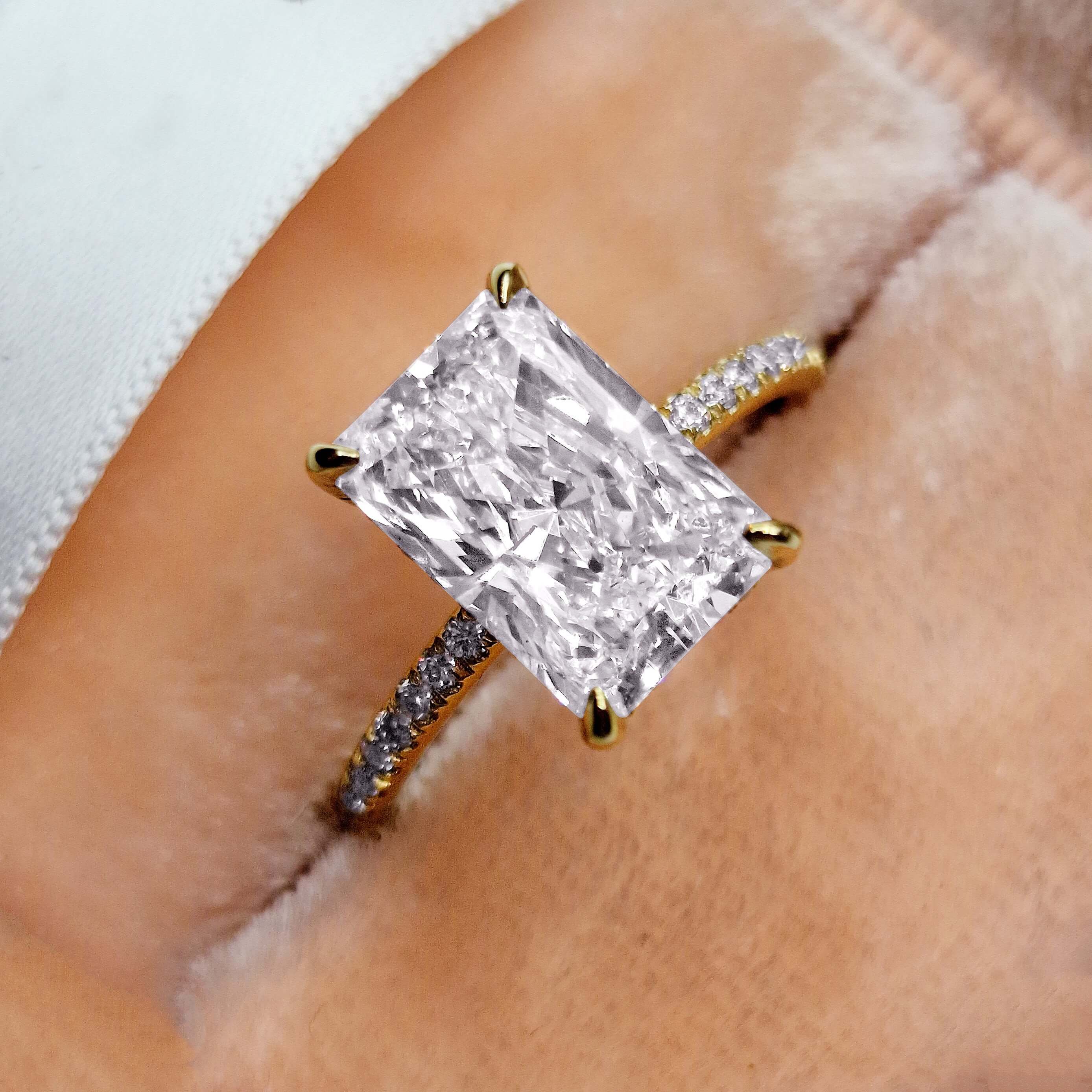 Radiant Cut Diamond White 925 Sterling Silver Yellow Gold Hidden Halo Engagement Ring