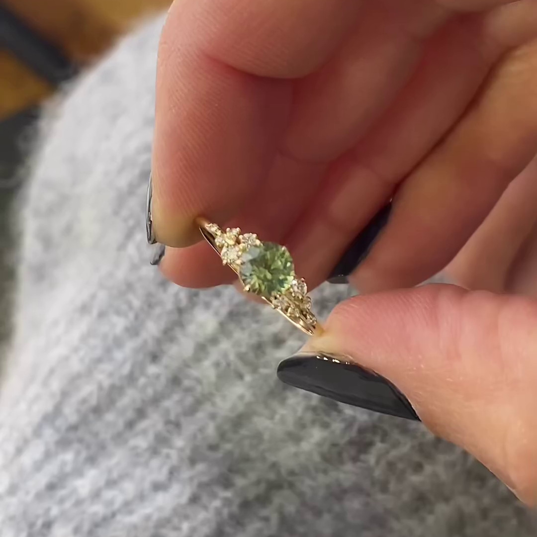 Round Cut Peridot Green 925 Sterling Silver Yellow Gold Classic Engagement Ring