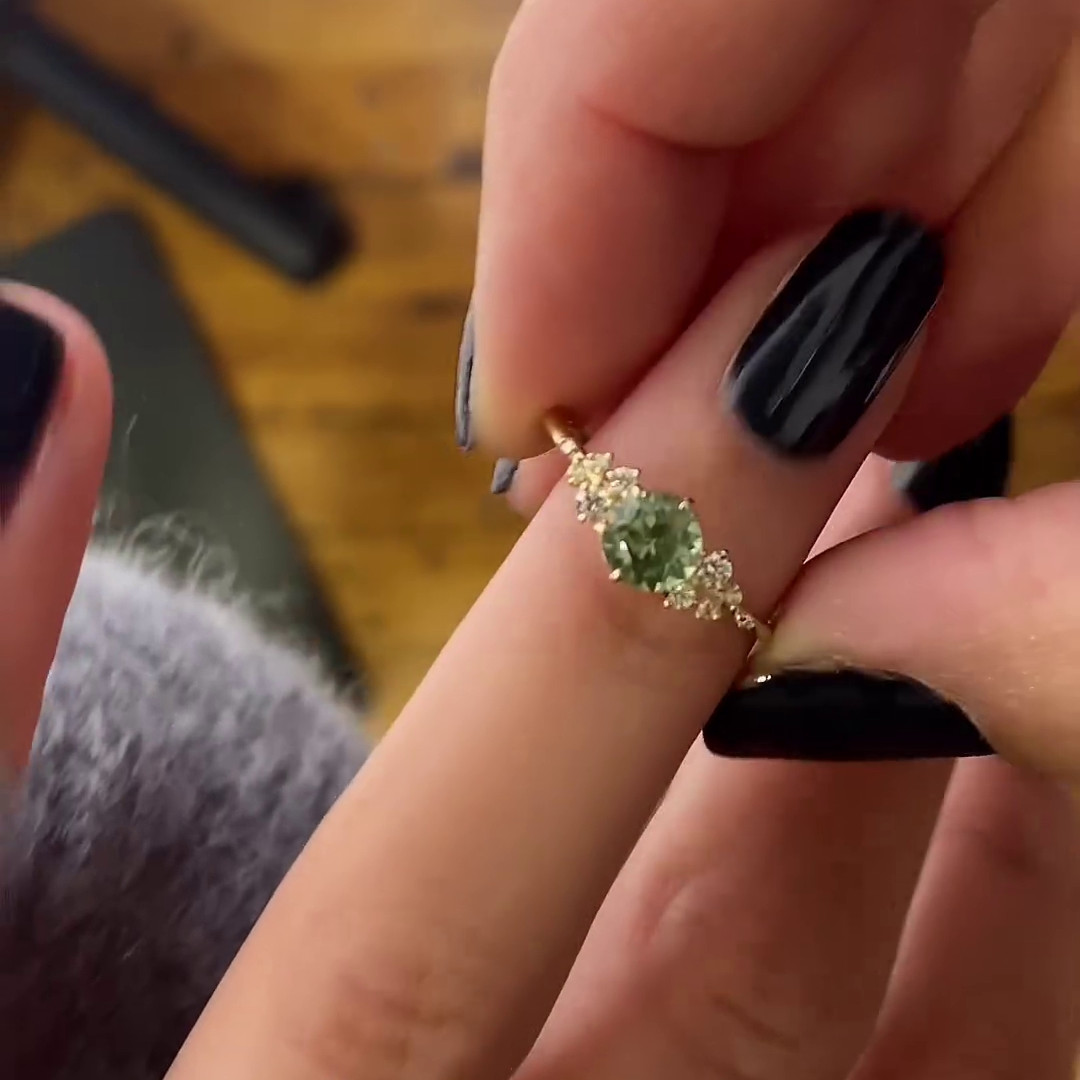 Round Cut Peridot Green 925 Sterling Silver Yellow Gold Classic Engagement Ring