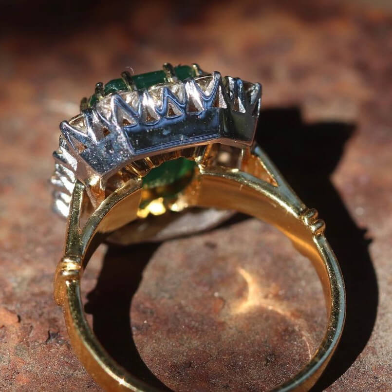 Radiant Cut Emerald Green 925 Sterling Silver Yellow Gold Halo Engagement Ring