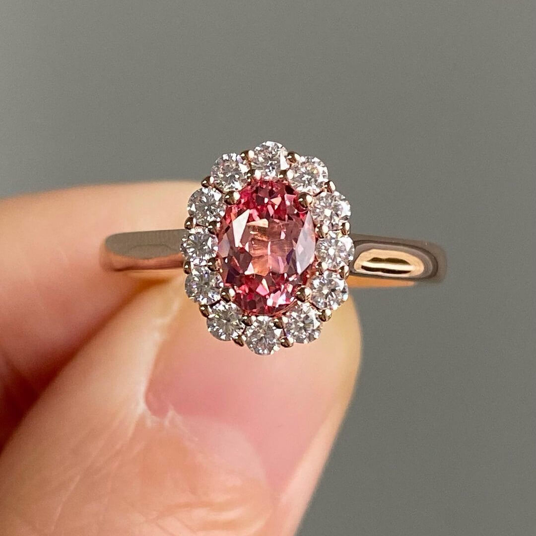 Oval Cut Fancy Pink 925 Sterling Silver Rose Gold Halo Engagement Ring