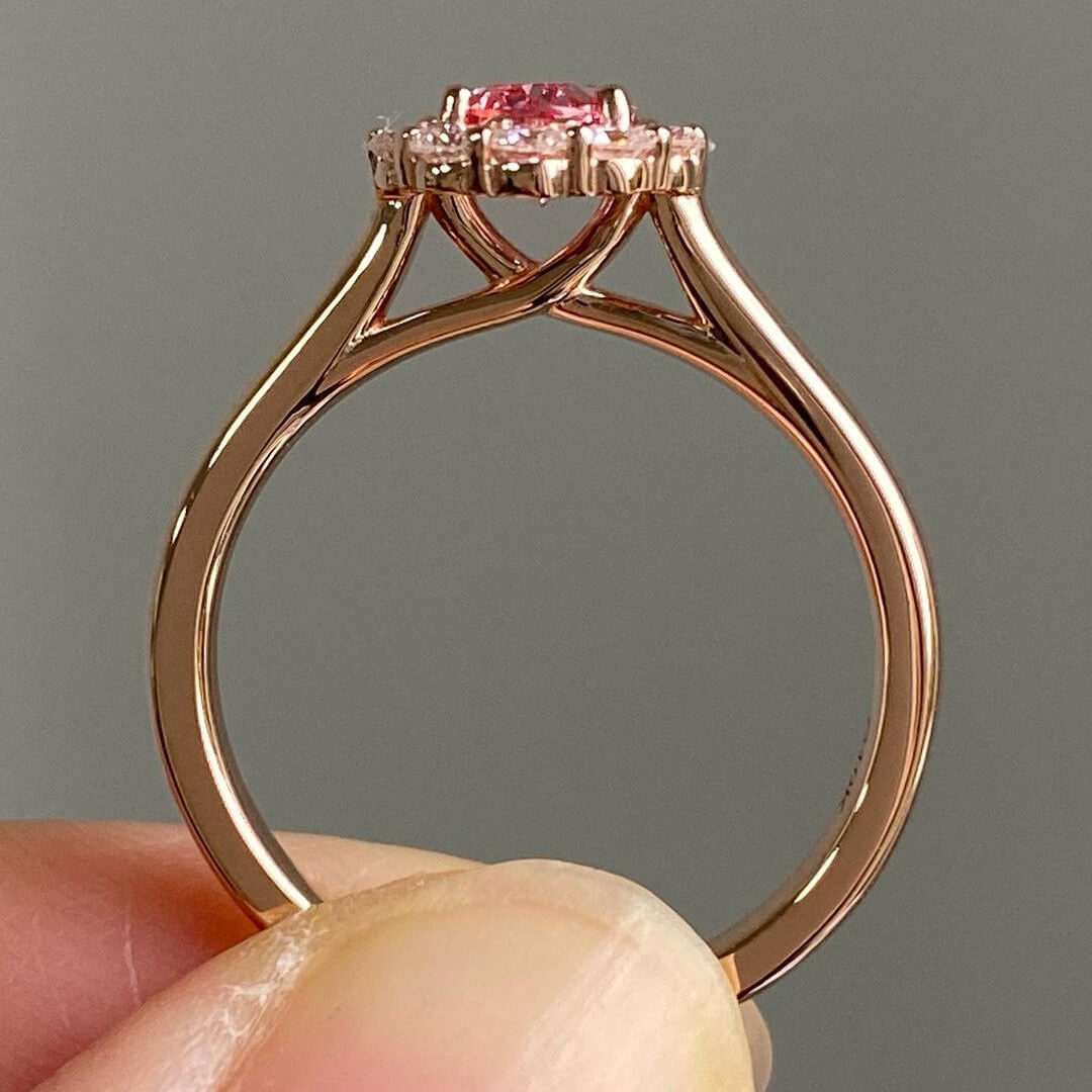 Oval Cut Fancy Pink 925 Sterling Silver Rose Gold Halo Engagement Ring