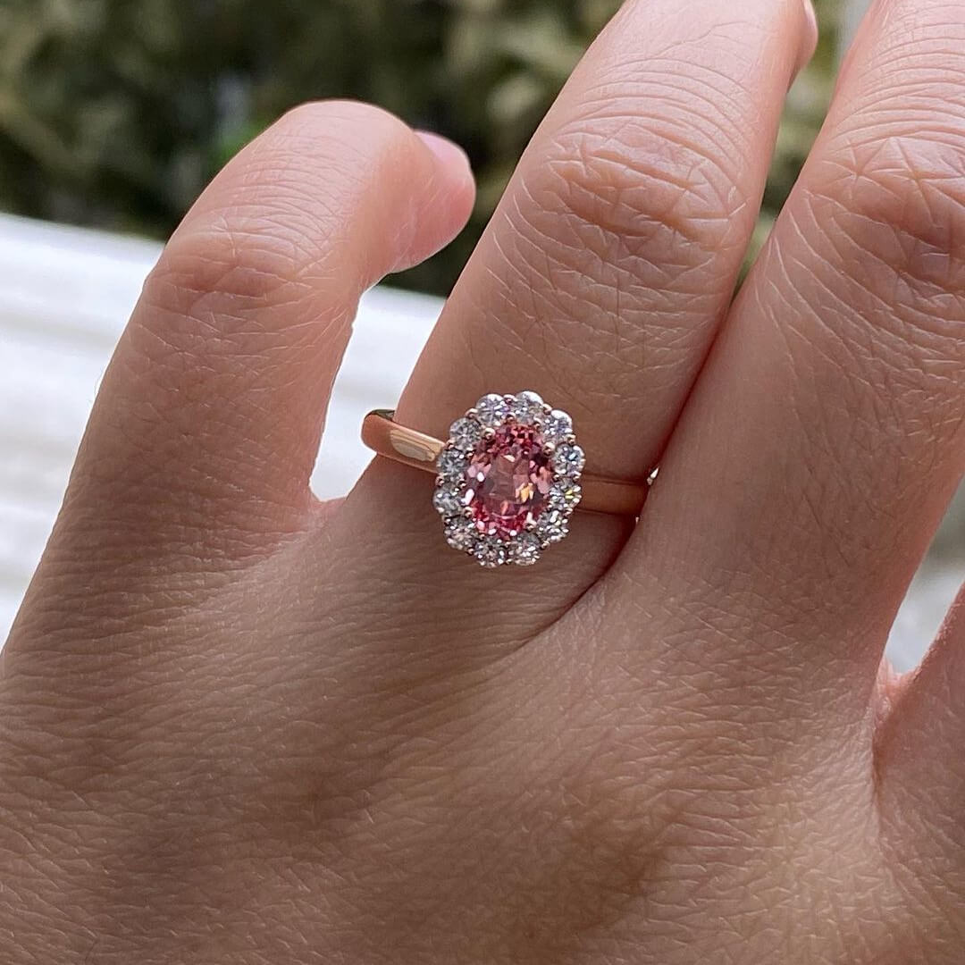 Oval Cut Fancy Pink 925 Sterling Silver Rose Gold Halo Engagement Ring