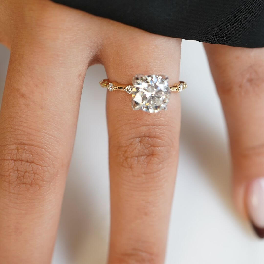 Round Diamond White Sterling Silver Gold Classic Engagement Ring