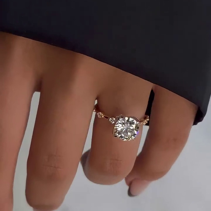 Round Diamond White Sterling Silver Gold Classic Engagement Ring