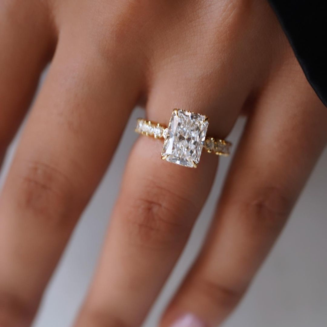 Radiant Diamond White Sterling Silver Gold Halo Engagement Ring