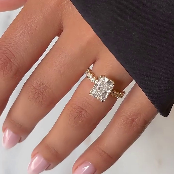 Radiant Diamond White Sterling Silver Gold Halo Engagement Ring