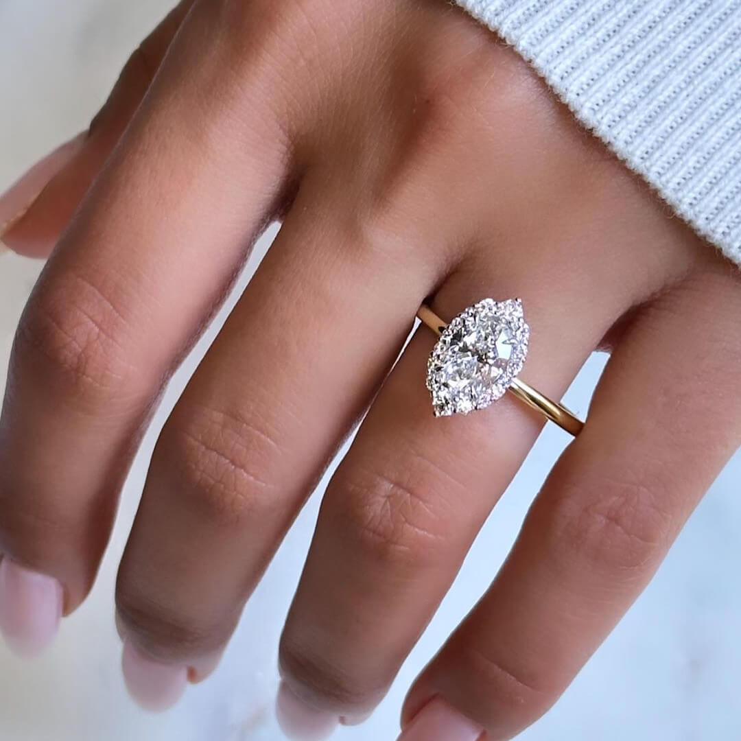 Oval Diamond White Sterling Silver Gold Halo Engagement Ring