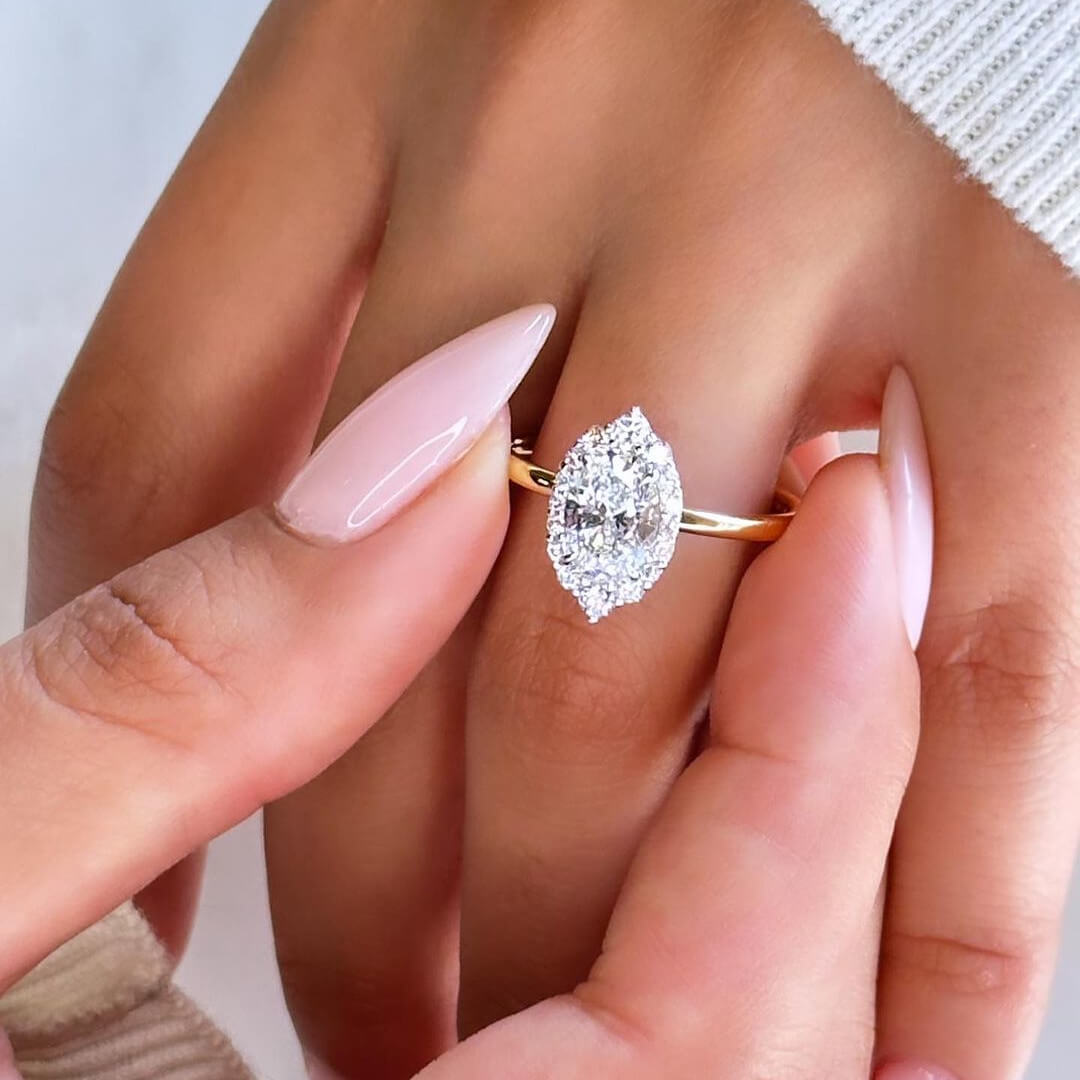 Oval Diamond White Sterling Silver Gold Halo Engagement Ring