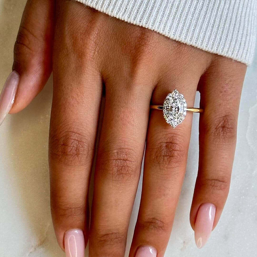 Oval Diamond White Sterling Silver Gold Halo Engagement Ring