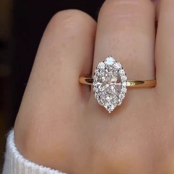 Oval Diamond White Sterling Silver Gold Halo Engagement Ring