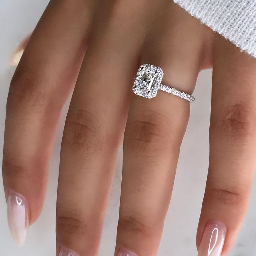 Radiant Diamond White Sterling Silver Halo Engagement Ring