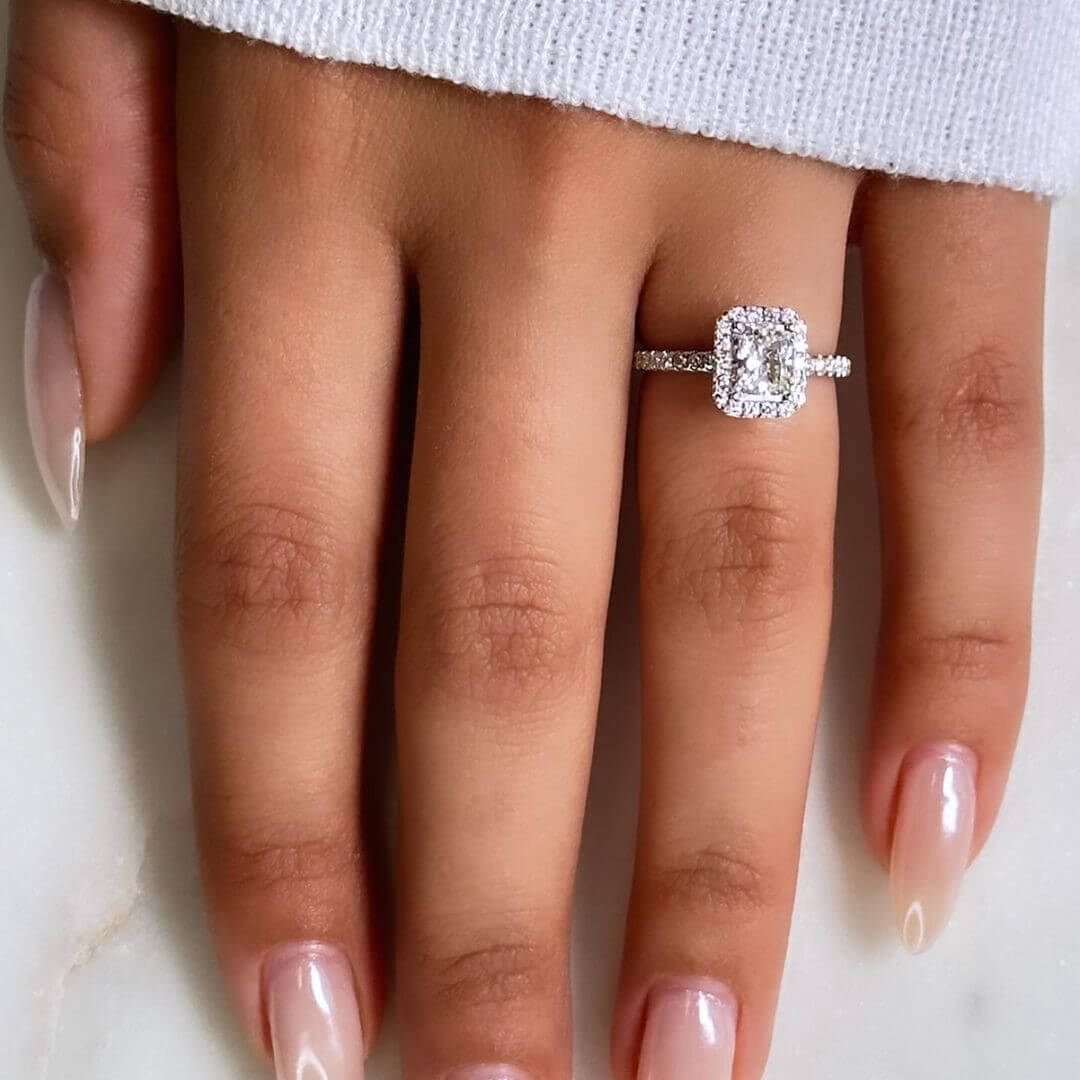 Radiant Diamond White Sterling Silver Halo Engagement Ring