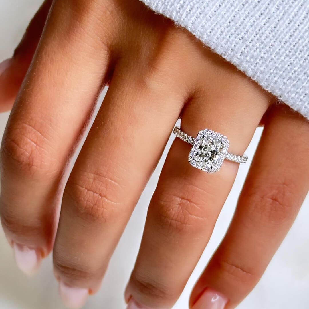 Radiant Diamond White Sterling Silver Halo Engagement Ring